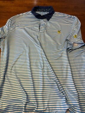 SEC 119 Grateful Dead Men's Light Blue & White Striped Polo Shirt Navy Collar